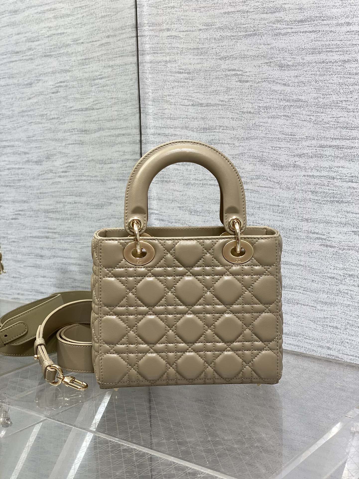 Small Lady Dior My ABCDior Bag Warm Taupe Cannage Lambskin